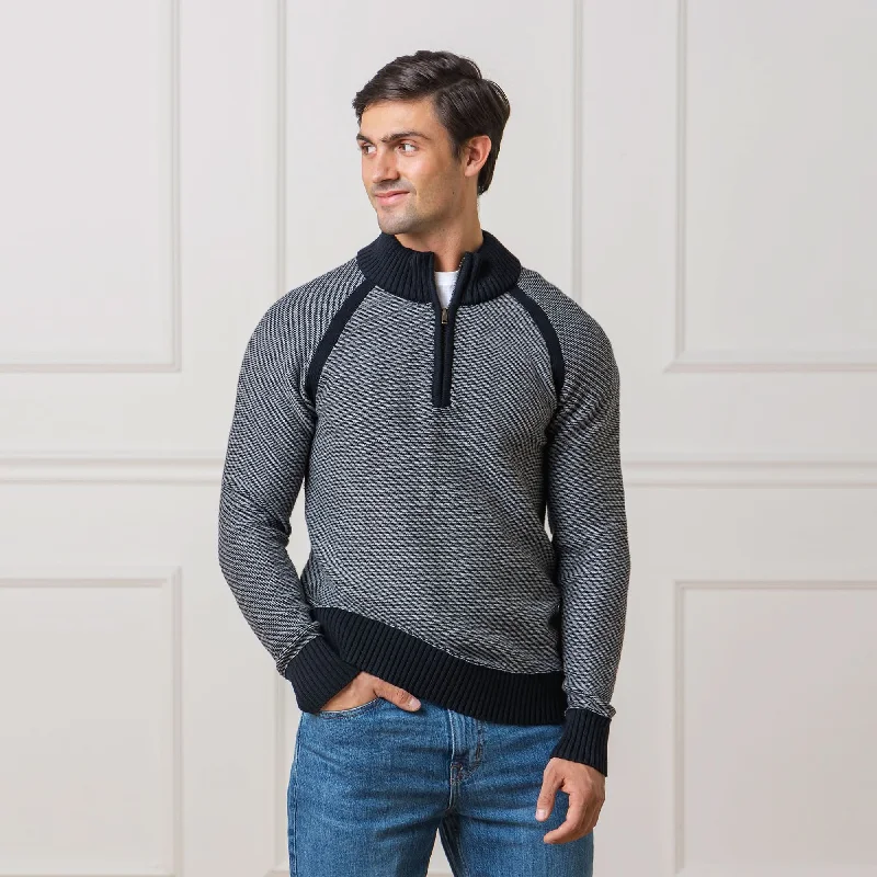 Men's durable knitwear-Half Zip Raglan Sweater