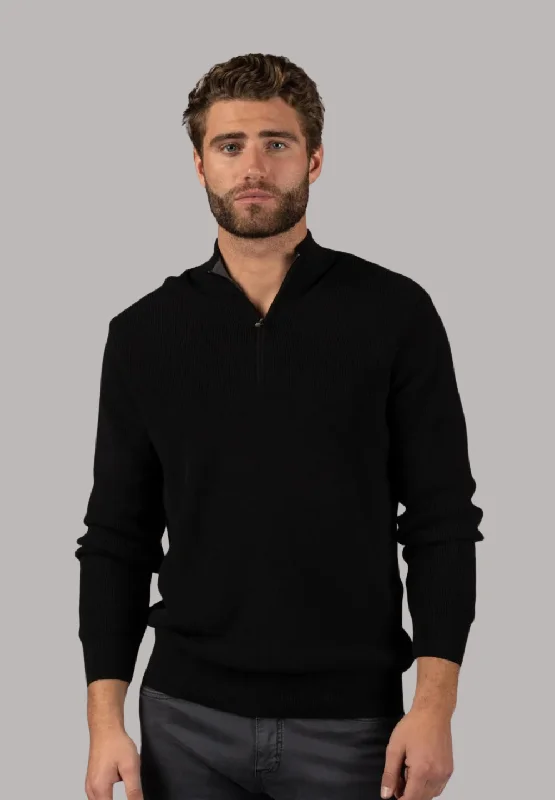 Men's cycling sweatshirt-Black Quarter Zip