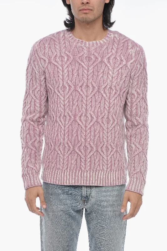 Men's no-iron sweater-Altea Crew Neck TRECCIA Aran Virgin Wool Sweater