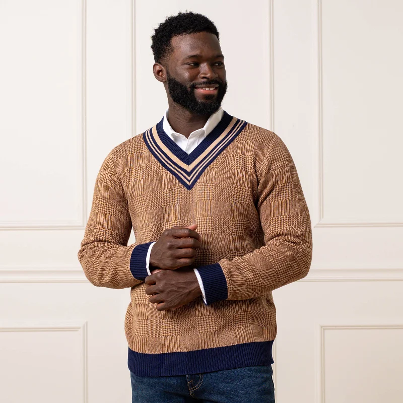 Men's stylish knit-Organic Intarsia Cricket Sweater