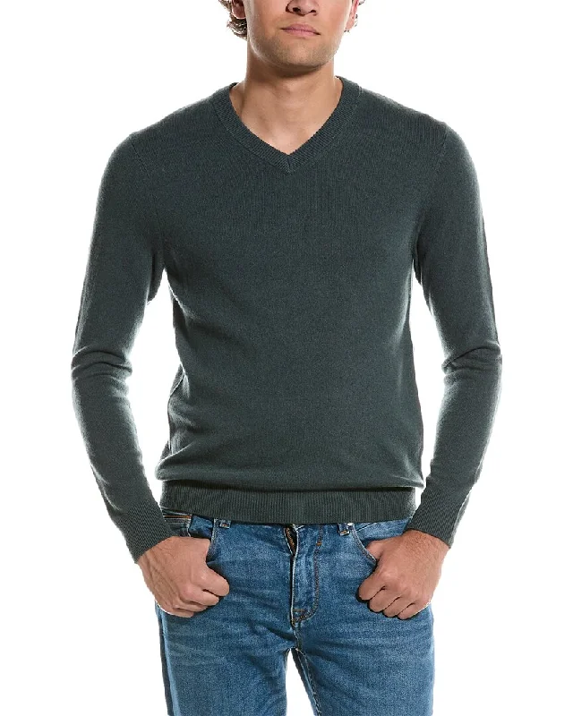 Men's trendy knit-Qi Cashmere Solid Cashmere V-Neck Sweater