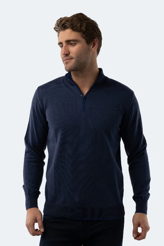 Men's organic cotton sweatshirt-Melange Navy Quarter Zip