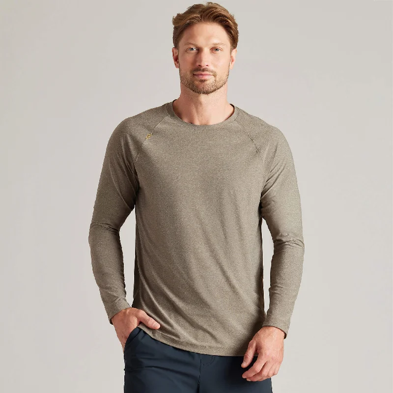 Men's breathable workout wear t-shirt-Rhone Men's Reign Long Sleeve T-Shirt - Turtle Green Heather