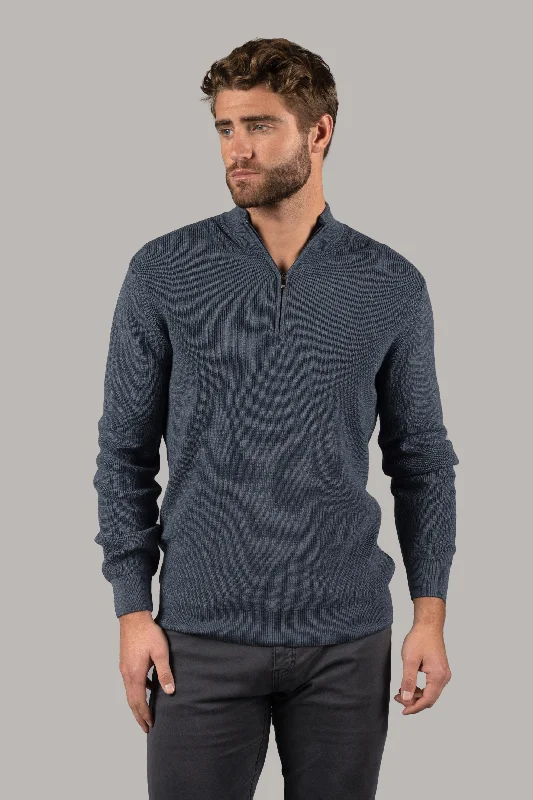 Men's active sweatshirt-Melange Indigo Quarter Zip