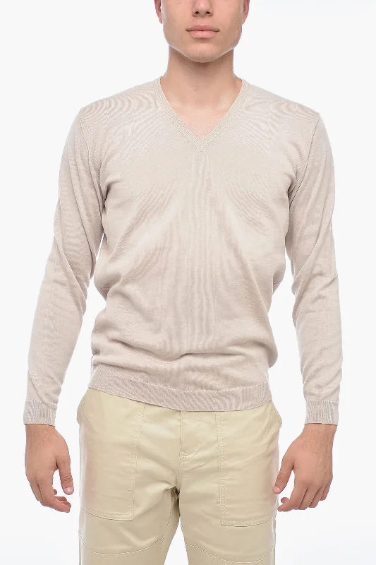 Men's vintage sweatshirt-Corneliani V-Neck Cotton Pullover