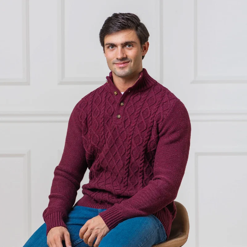 Men's quick-dry knitwear-Mock Neck Cable Sweater