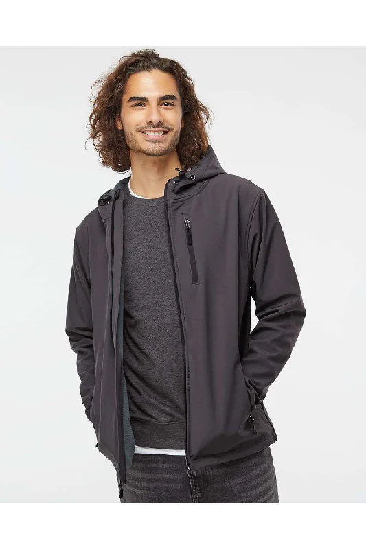 Men's relaxed fit bomber jacket-Independent Trading Co. Mens Poly Tech Full Zip Waterproof Soft Shell Hooded Jacket - Graphite Grey