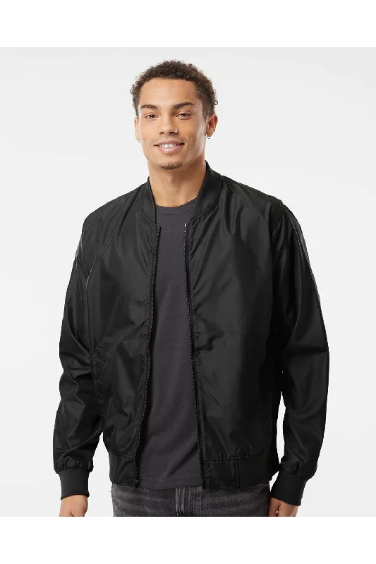 Men's non-iron casual jacket-Independent Trading Co. Mens Water Resistant Full Zip Bomber Jacket - Black