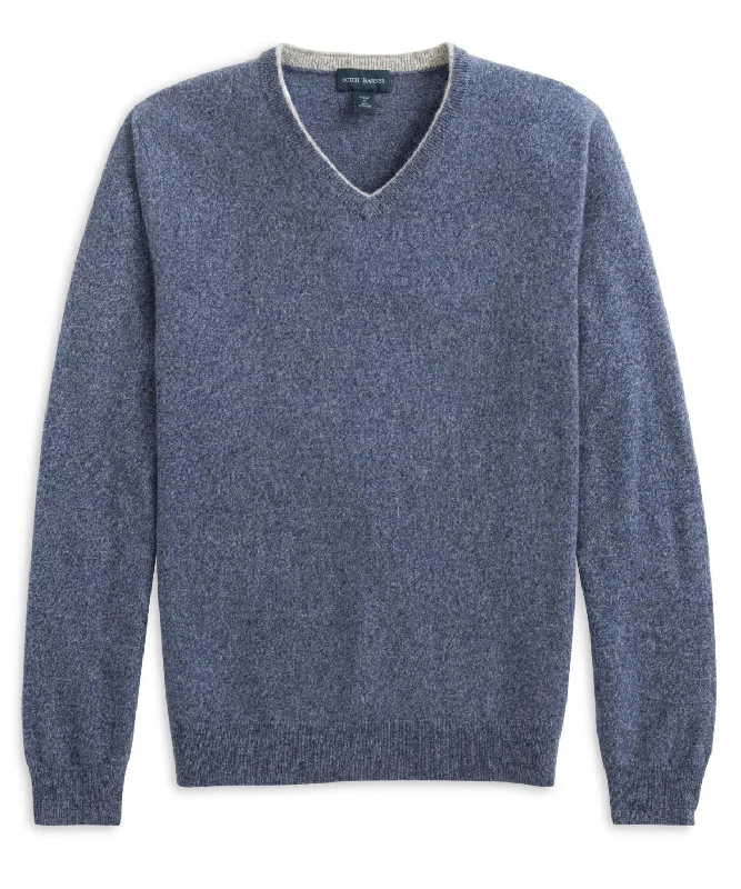 Men's soccer sweatshirt-100% Cashmere Mouliné Vee, Denim