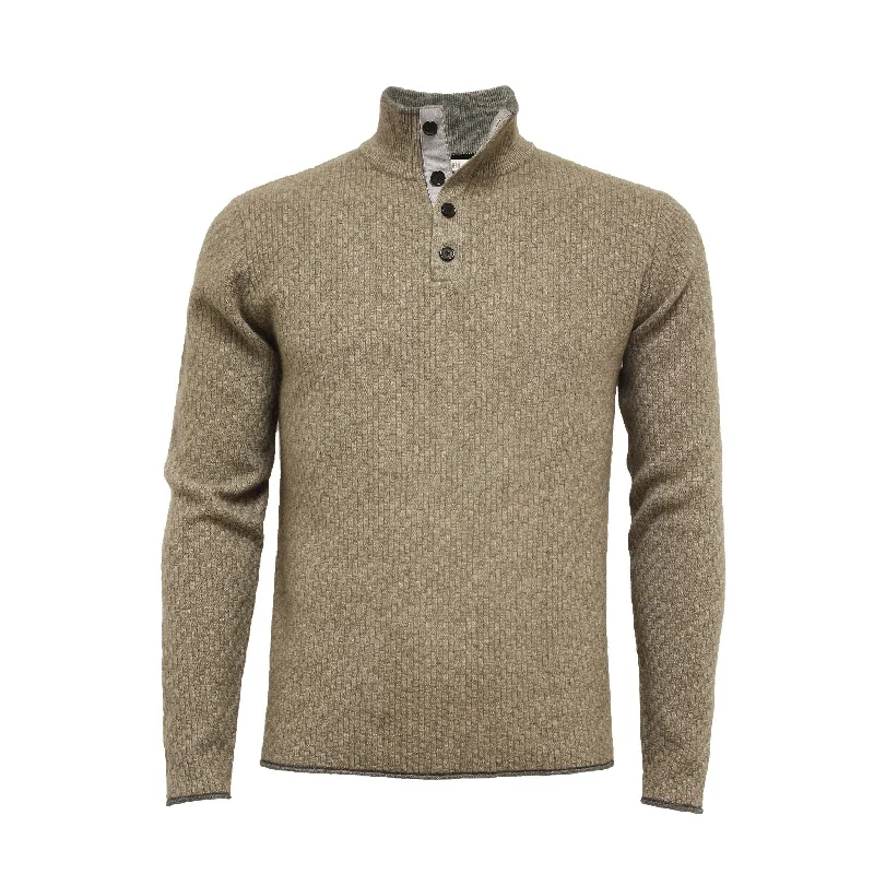 Men's anti-odor knitwear-Camel Cashmere Sweater Button Neck Andromeda in Carbon Stitch