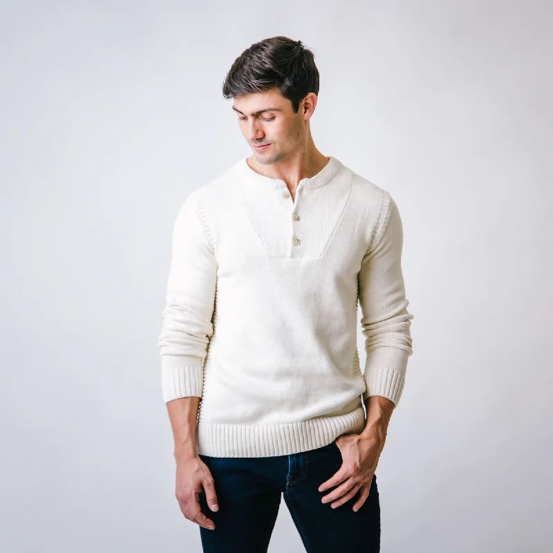 Men's cozy sweater-Henley Sweater with Rib Details