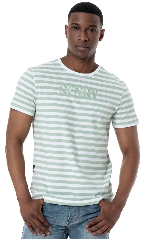 Men's lightweight gym t-shirt-Striped T-Shirt _ 152124 _ Sage