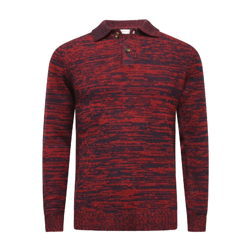 Men's high-performance sweater-Cashmere Sweater Polo Neck heavy Jersey Melange Red Navy Stelvio