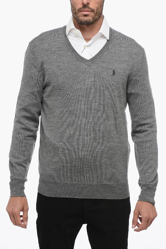 Men's designer sweater-Polo Ralph Lauren V-Neck Wool Sweater