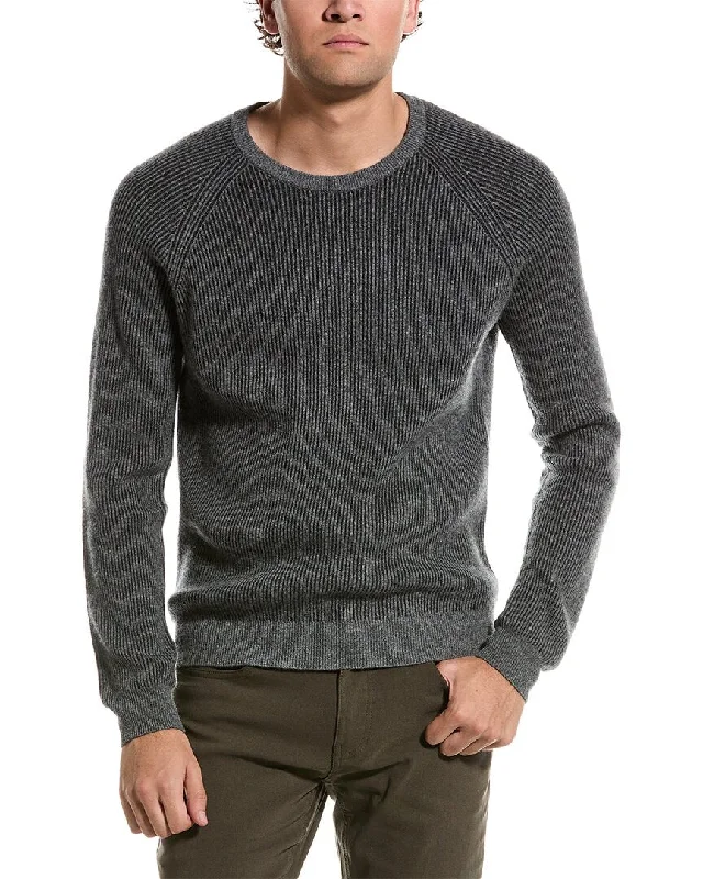 Men's travel knit-Amicale Cashmere Plaited Rib Raglan Cashmere Crewneck Sweater