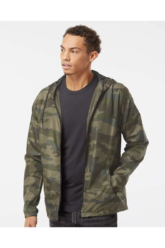 Men's performance field jacket-Independent Trading Co. Mens Water Resistant Full Zip Windbreaker Hooded Jacket - Forest Green Camo