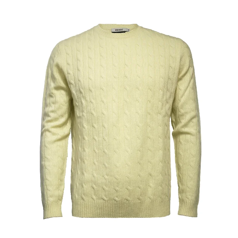 Men's warm sweater-Cashmere Crew Neck Cable Sweater Yellow