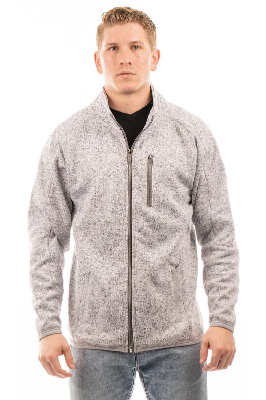 Men's comfortable travel coat-Burnside Mens Sweater Knit Full Zip Jacket - Heather Grey