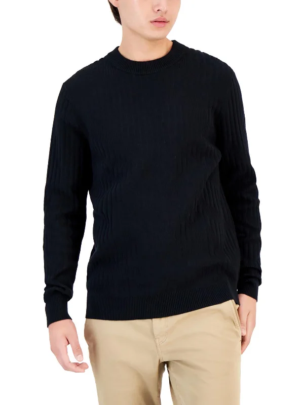 Men's professional knit-Mens Ribbed Pullover Crewneck Sweater