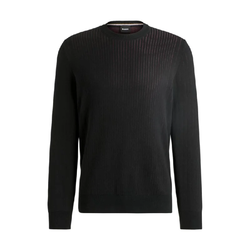 Men's outdoor knitwear-Cotton sweater with knitted vertical stripes in regular fit