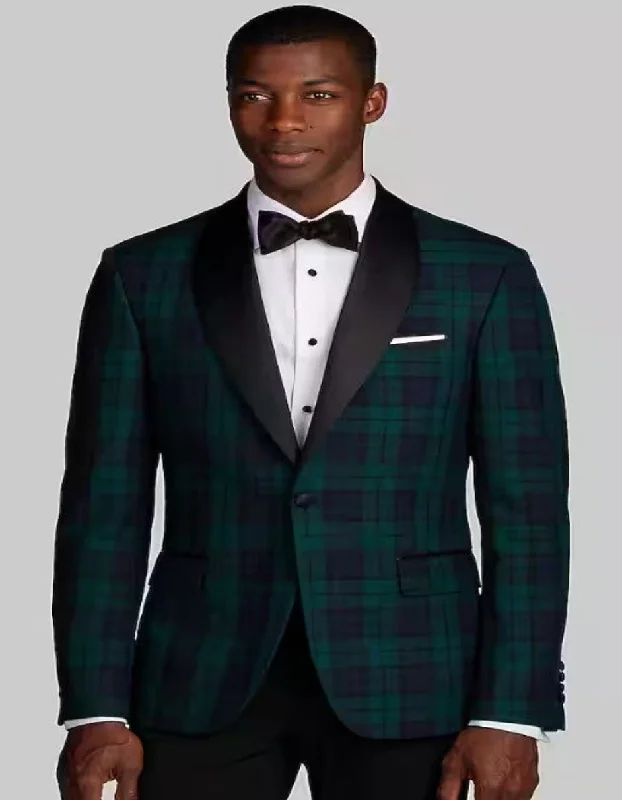 Men's comfortable running jacket-Plaid Dinner Jacket - Green Tartan Sportcoat