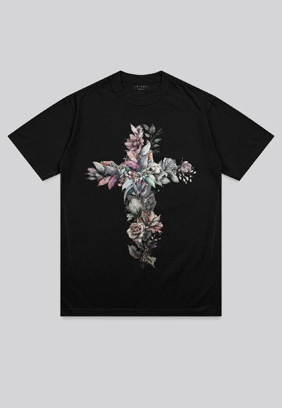 Men's performance gym t-shirt-CROSS BLACK BOTANICAL T-SHIRT