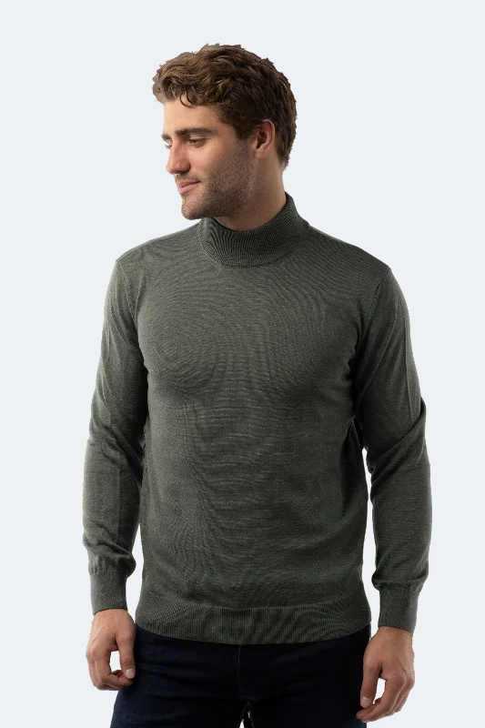 Men's summer knitwear-Melange Khaki Mockneck Sweater