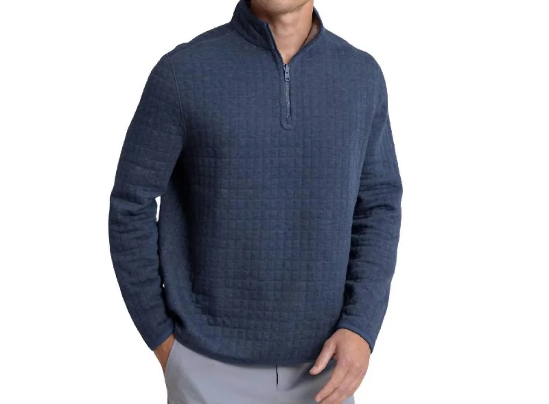 Men's warm sweater-Fairwood Reversible Q-Zip Sweater In Dress Blue