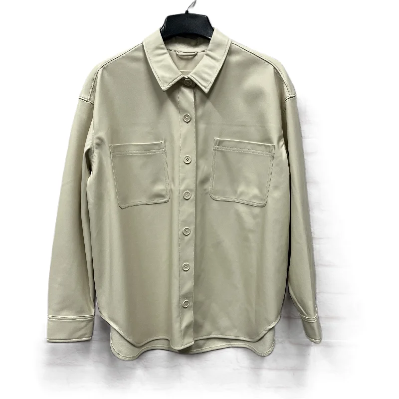 Men's wrinkle-free rain jacket-Jacket Shirt By American Eagle In Beige, Size: Large