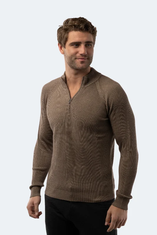 Men's breathable sweatshirt-Melange Mink Quarter Zip